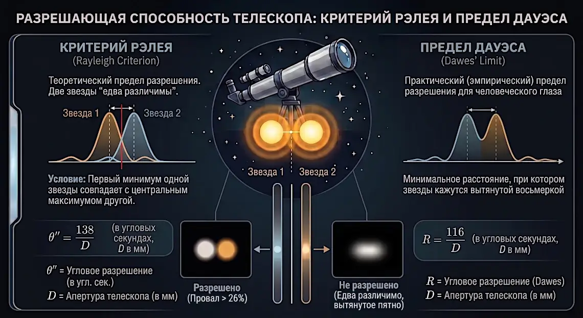 Инфографика, объяснающая критерий Рэлея и предел Дауэса