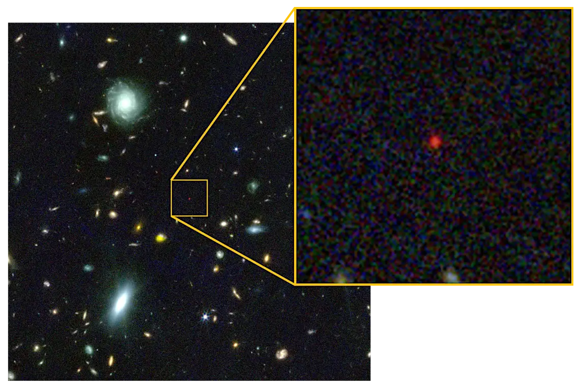 Маленькая красная точка на снимке телескопа Уэбб может быть черной дырой - звездой