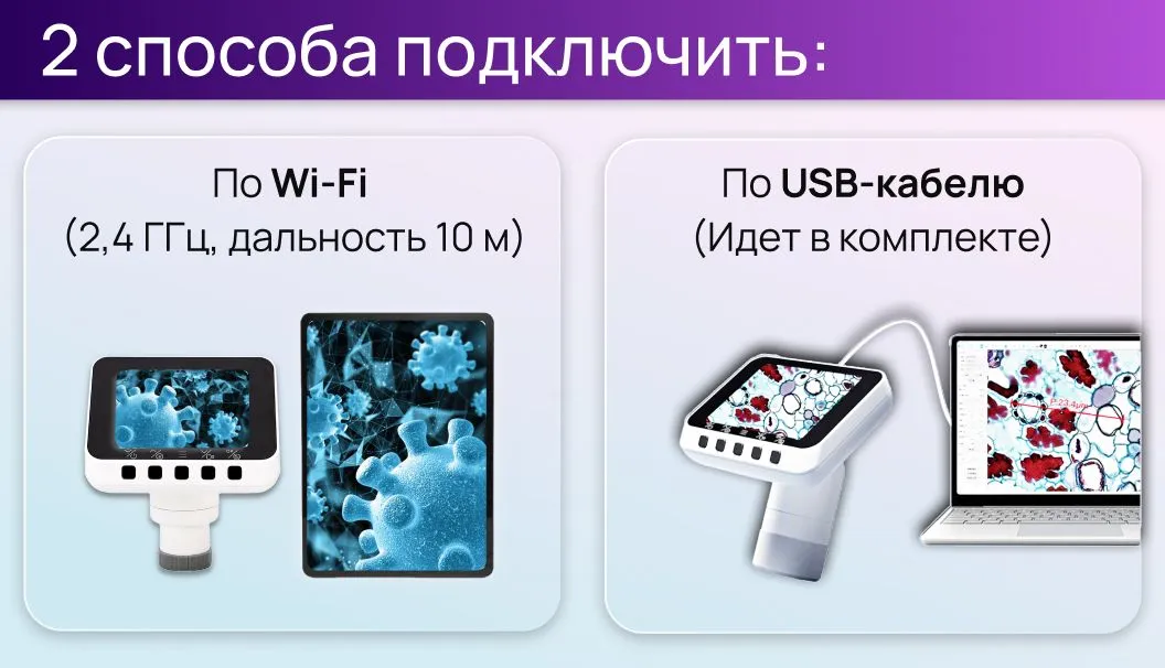 Подключение по Wi-Fi и USB-кабелю